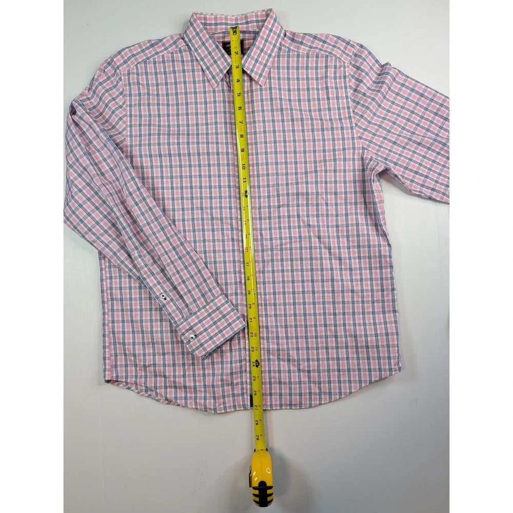 UNTUCKit‎ Mens Medium Wrinkle Free Regular Fit Shirt Pink Blue Check Long Sleeve